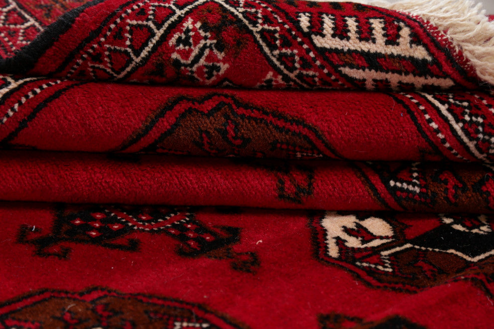 Balouch Oriental Traditional Afghan Hand-Knotted Area Rug, Red, 8'11"x6'10"