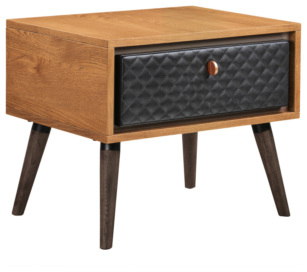 Coco Rustic Single Drawer Oak Wood and Faux Leather Nightstand