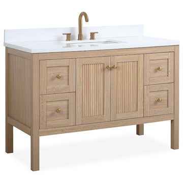 Modern Light Oak Sera Bathroom Vanity With White Quartz Top, 48" Single Sink