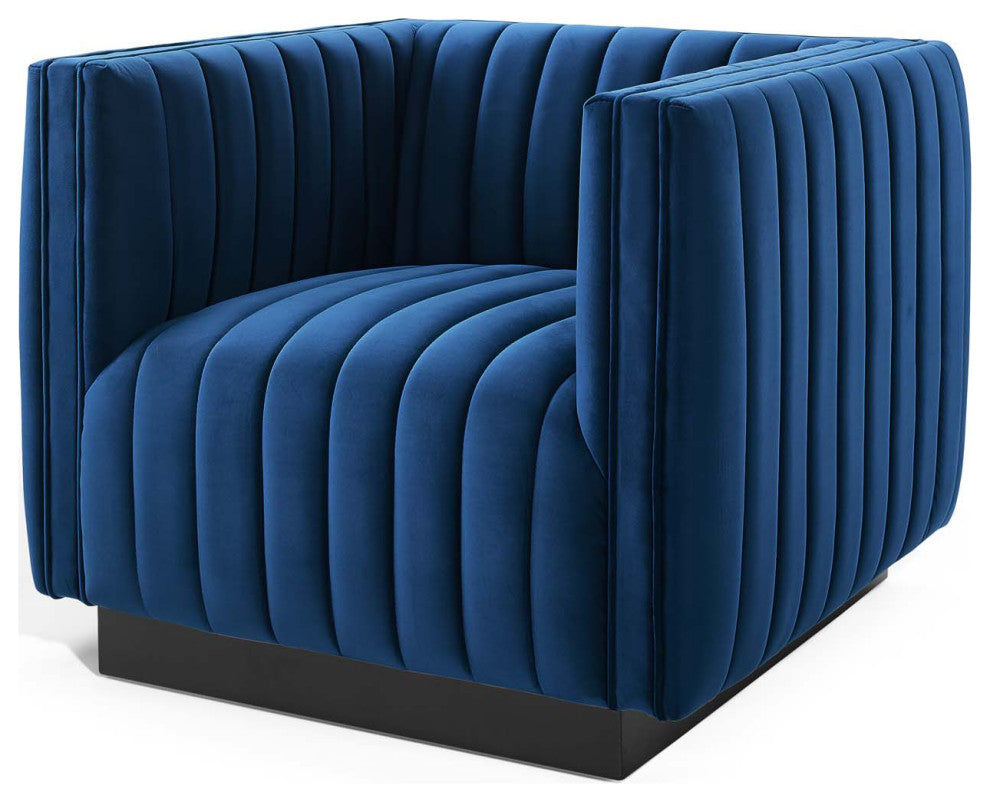 Tufted Armchair Accent Chair, Velvet, Blue Navy, Modern, Lounge Hospitality