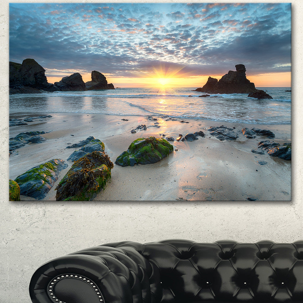 Beautiful Porthcothan Bay, Large Seashore Canvas Wall Art, 60"x28"