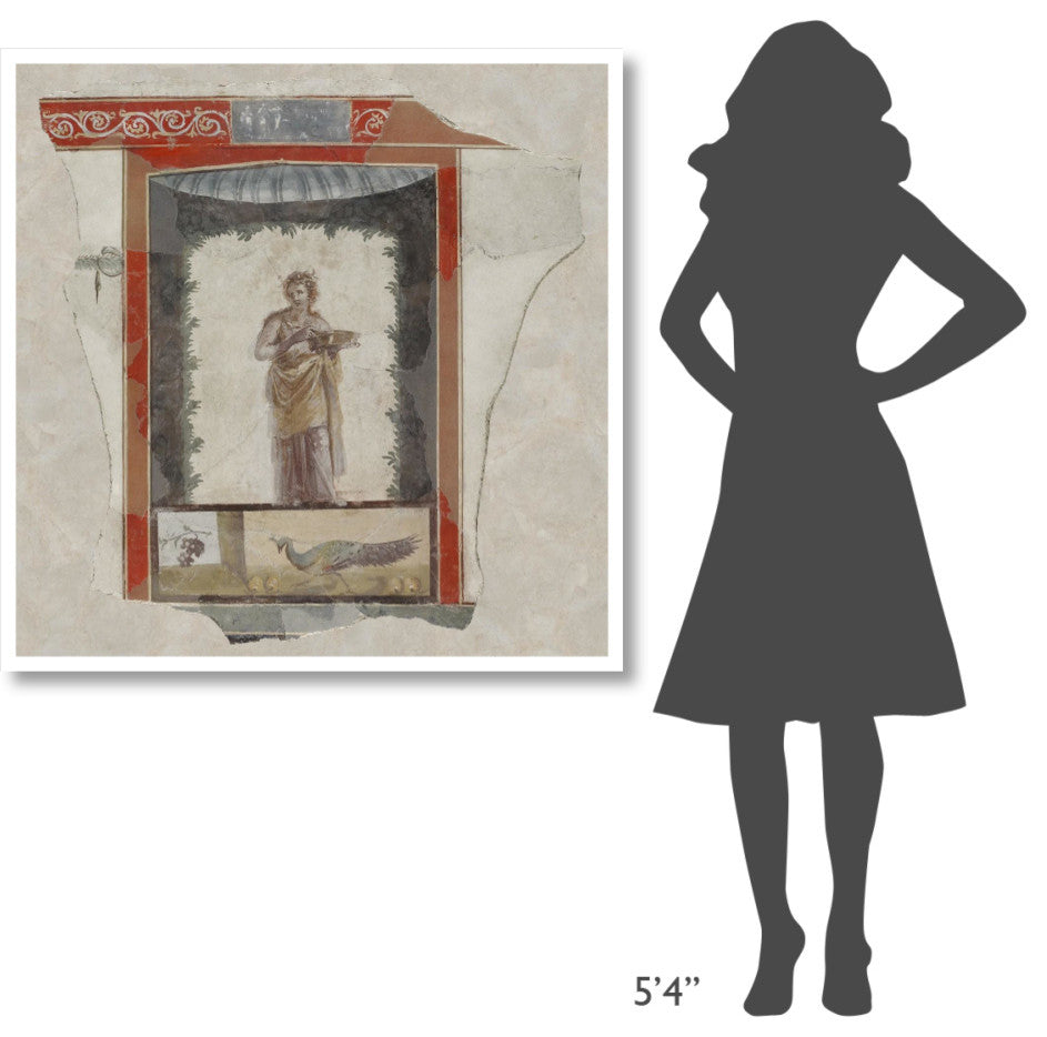 "Woman (Maenad) Holding a Dish, Peacock and Fruit Below" Paper Art, 42"x42"
