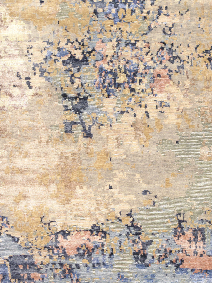 Pasargad Home Modern Collection Beige Silk & Wool Area Rug, 8'11"x11'11"
