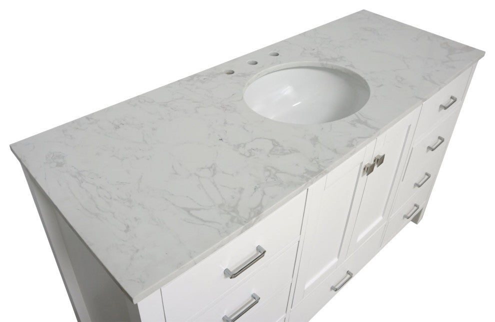 Horizon 60" Single Bathroom Vanity Top, White, Engineered Carrara