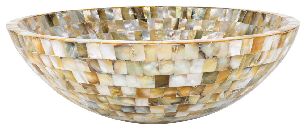 Mother of Pearl Seashell Vessel Sink Gold Rectangular Cube Inlay