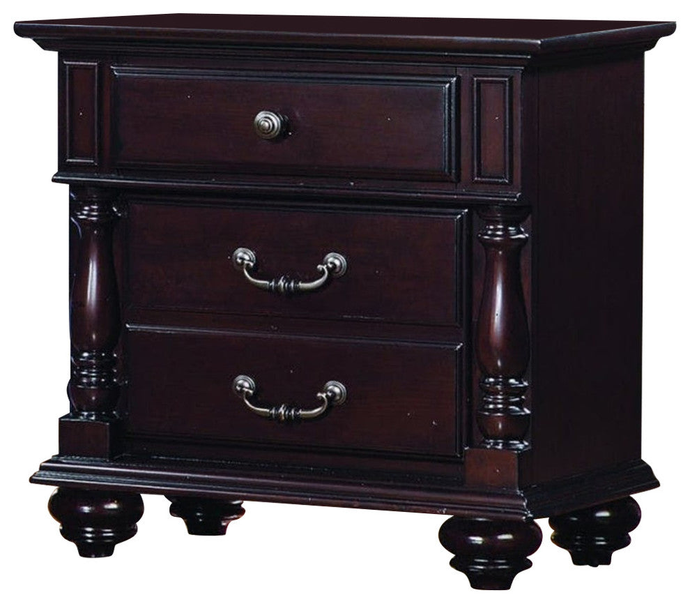 Night Stand With 3 Drawers Dark Cherry Brown