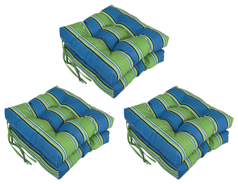 16" Patterned Outdoor Square Tufted Chair Cushions, Set of 6, Haliwell Caribbean