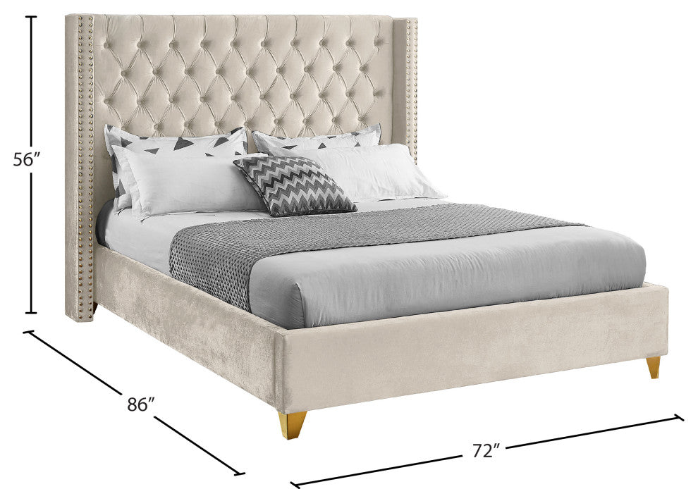 Barolo Velvet Upholstered Bed, Cream, Queen