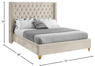 Barolo Velvet Upholstered Bed, Cream, Queen