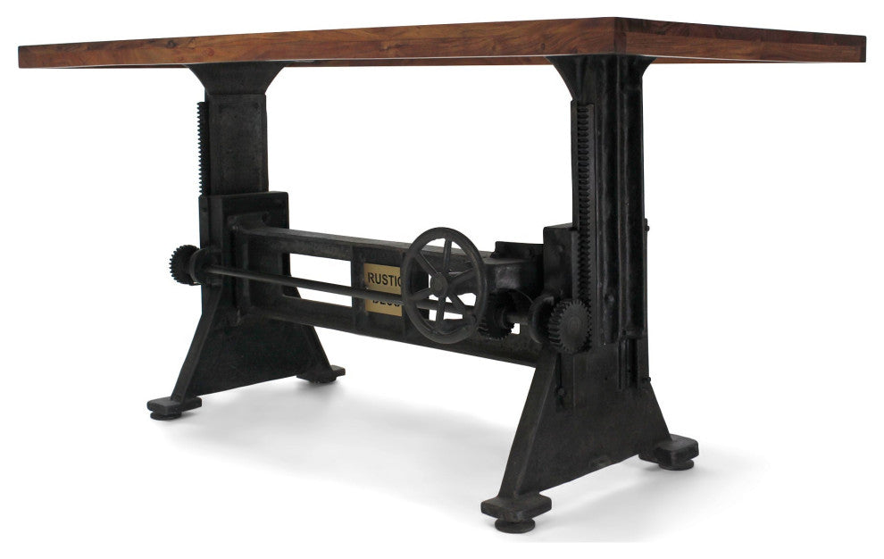 Craftsman Industrial Dining Table - Adjustable Iron Base - Rustic Mahogany