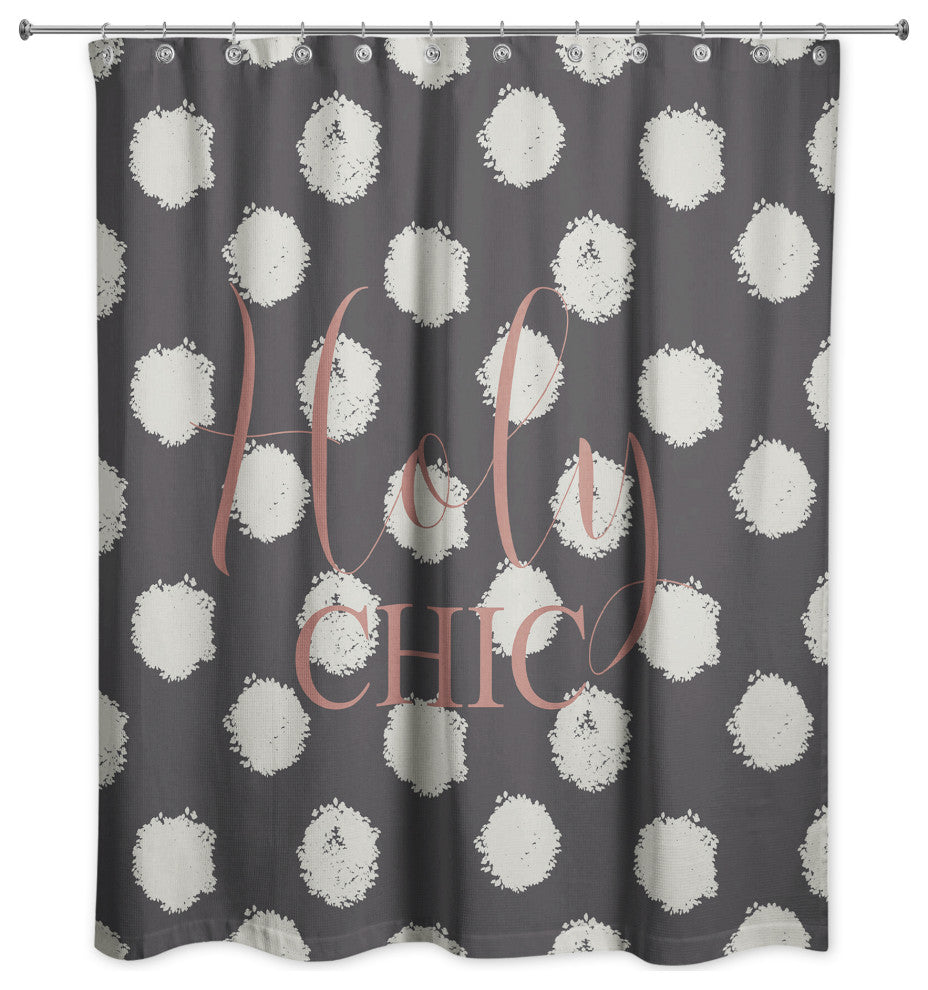 Holy Chic White Polka Dots on Black 71x74 Shower Curtain
