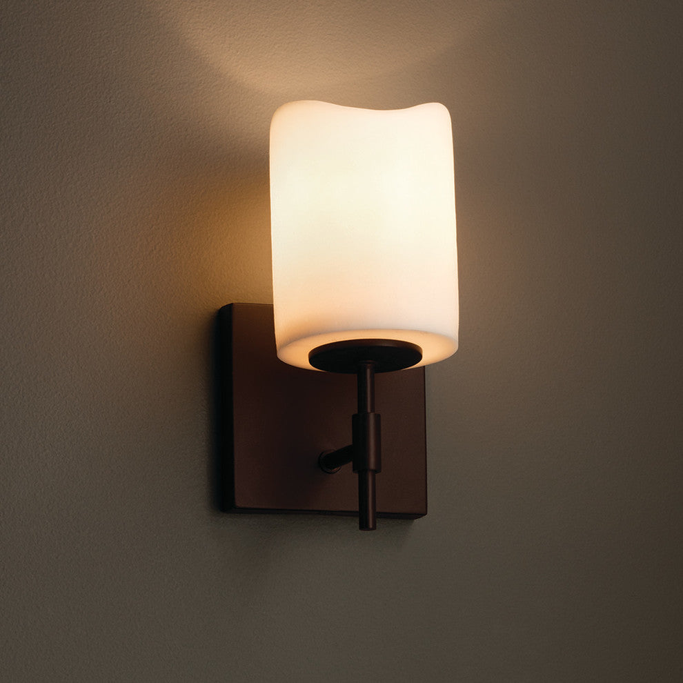 CandleAria Union 1-Light Short Wall Sconce, Cylinder With Melted Rim, Dark Bronz