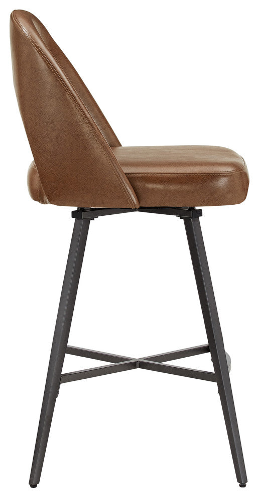 Tierno 24" Counter Height Metal Swivel Stools, Set of 2, Brown PU Leather