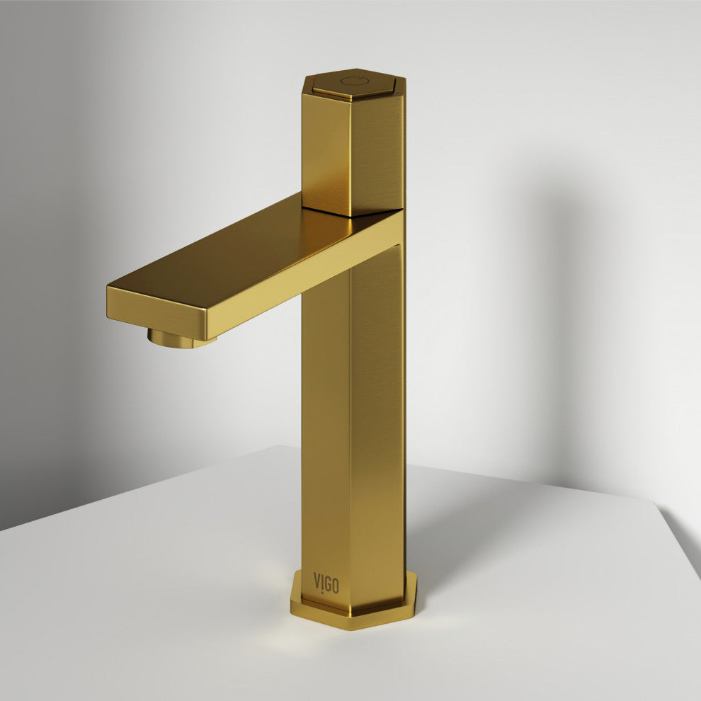VIGO Nova 8" H Button Operated Single Hole Bathroom Faucet, Matte Brushed Gold, Without Extras