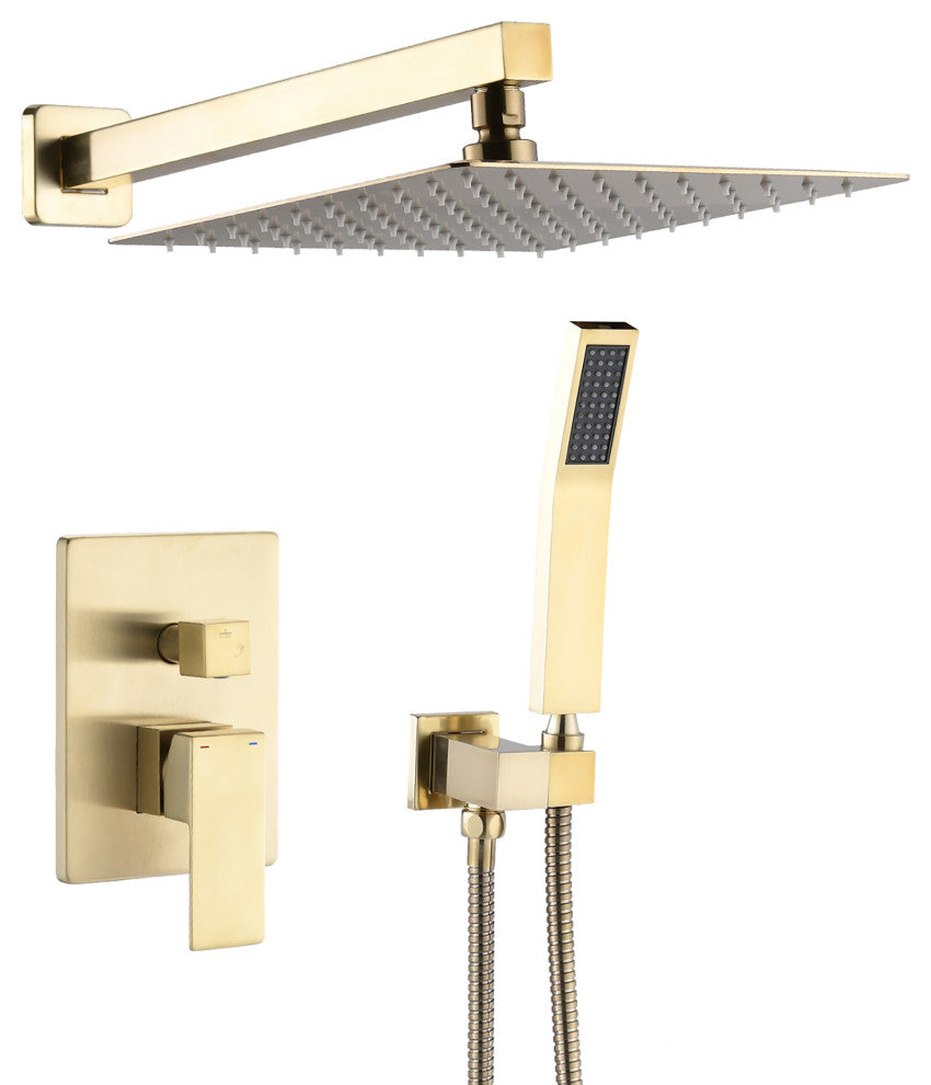 12 inch Wall-Mounted Square Completed Shower System with Handheld Shower and Hea