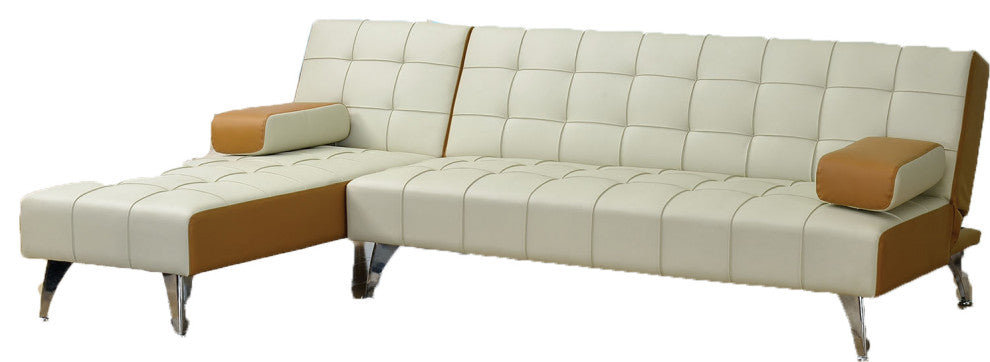 Adjustable Sofa, Beige and Brown PU PU, Fire Proof Foam, Bott Beige and Brown PU