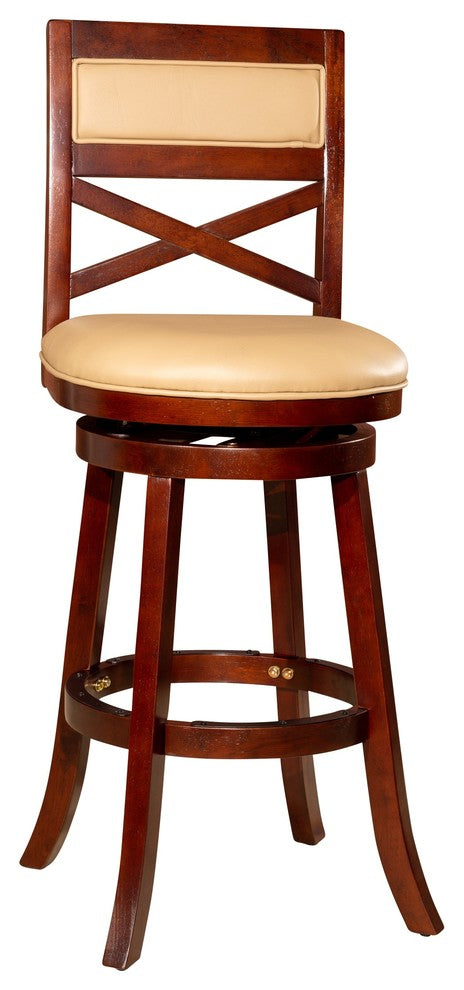DTY Indoor Living Meeker X Back Swivel Stool, 30" Bar Stool, Cherry, Bone Leather
