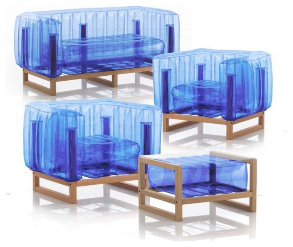 Mojow Yomi 4 Piece Living Room & Garden Set | Wooden Frame - Crystal Blue