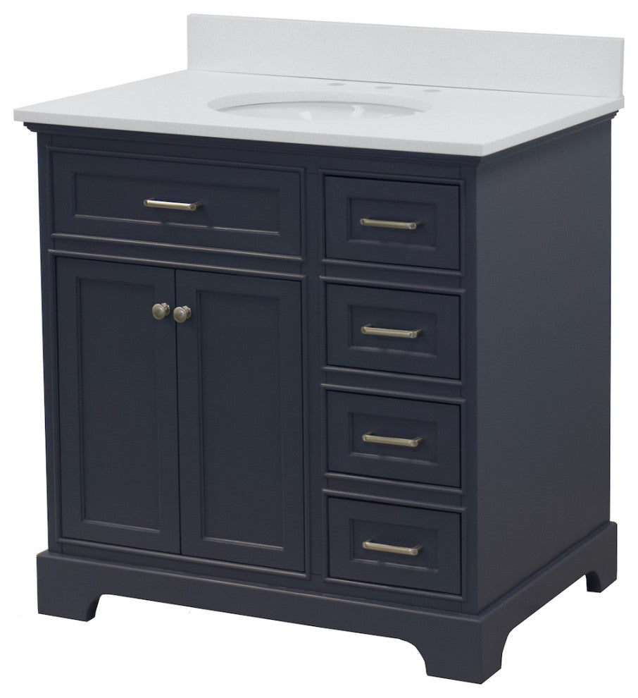 Aria 36" Bathroom Vanity, Marine Gray, Quartz