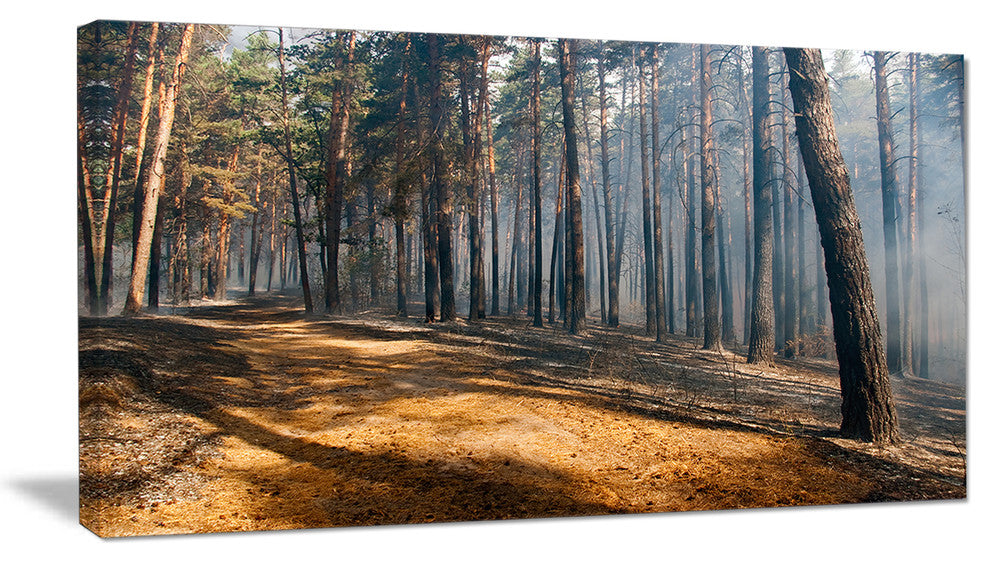 Fire in Forest with Flame and Smoke, Modern Forest Canvas Art, 32"x16"