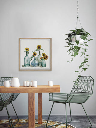 "Sunflowers, Blue Vase" Framed Painting Print