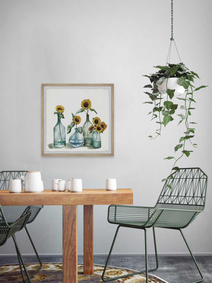 "Sunflowers, Blue Vase" Framed Painting Print