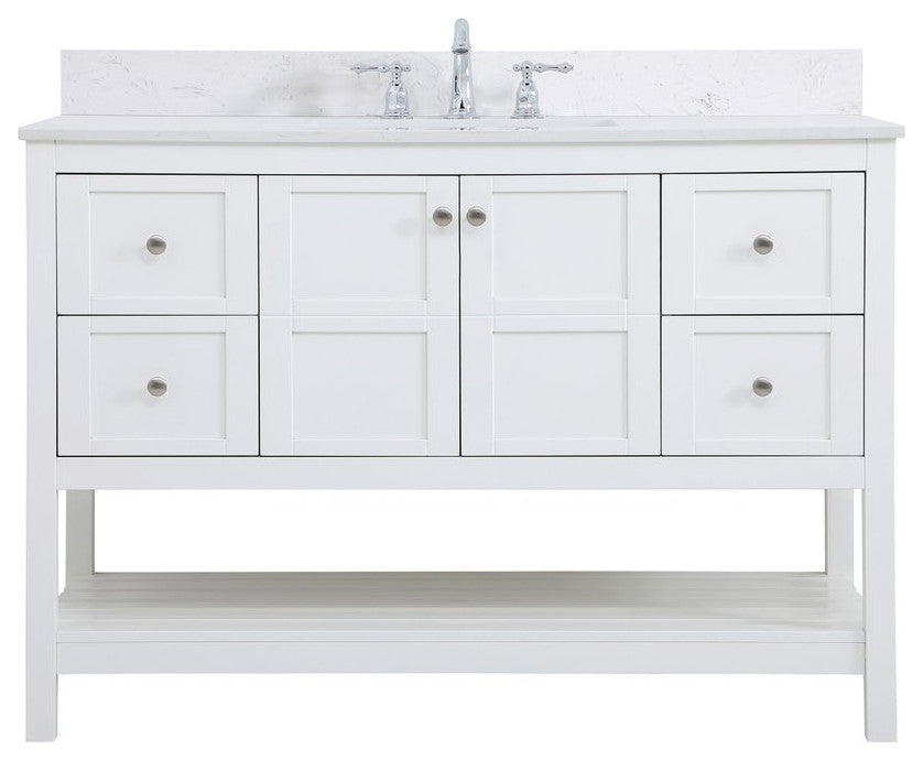 Tobias 48" Single Bathroom Vanity, White With Backsplash