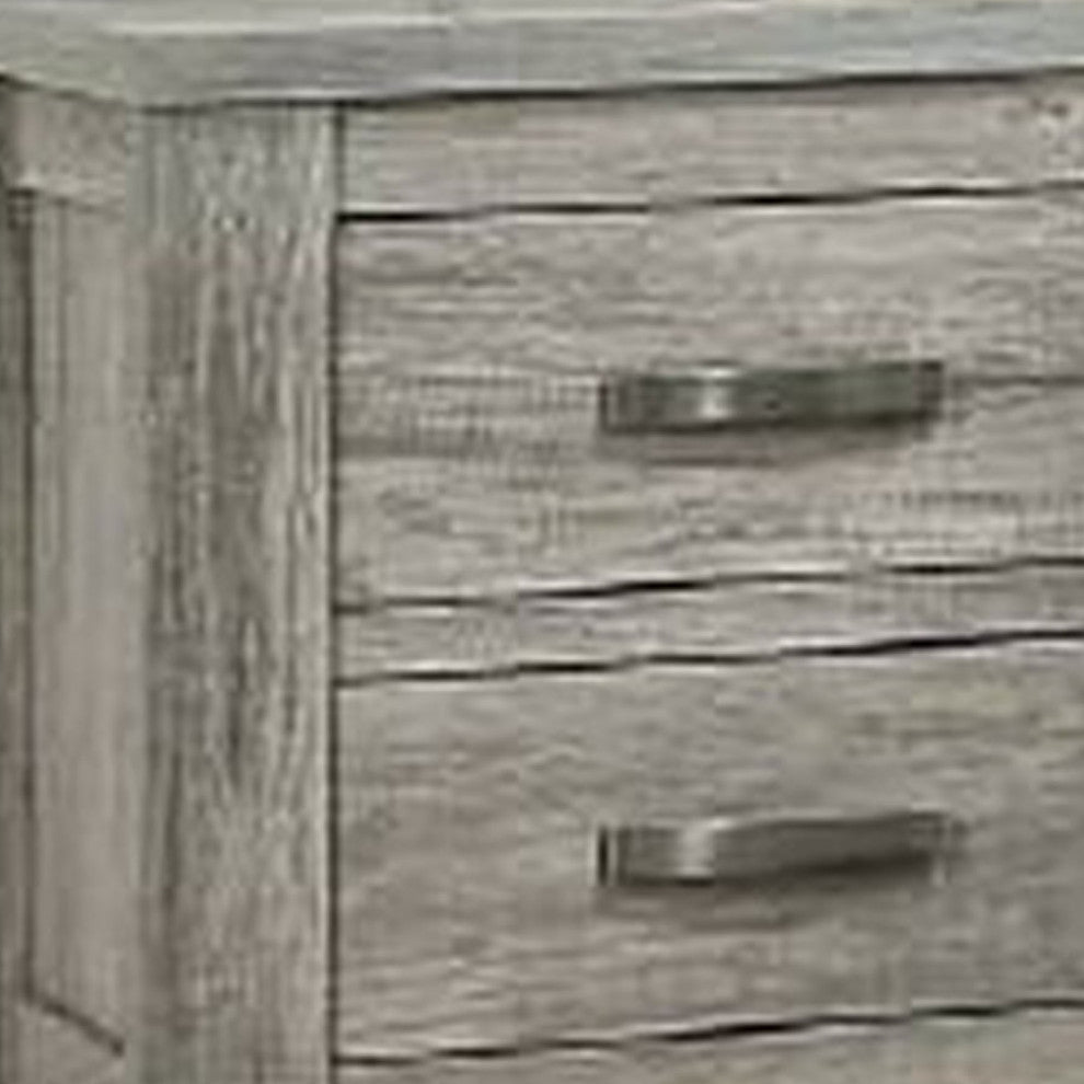 Benzara BM232687 Wooden Nightstand With 2 Drawers and Metal Bar Handles, Gray