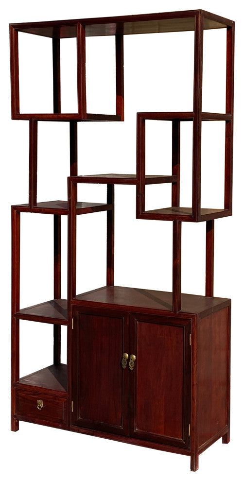 Chinese Light Brown Stain Treasure Display Curio Cabinet Room Divider Hcs7285