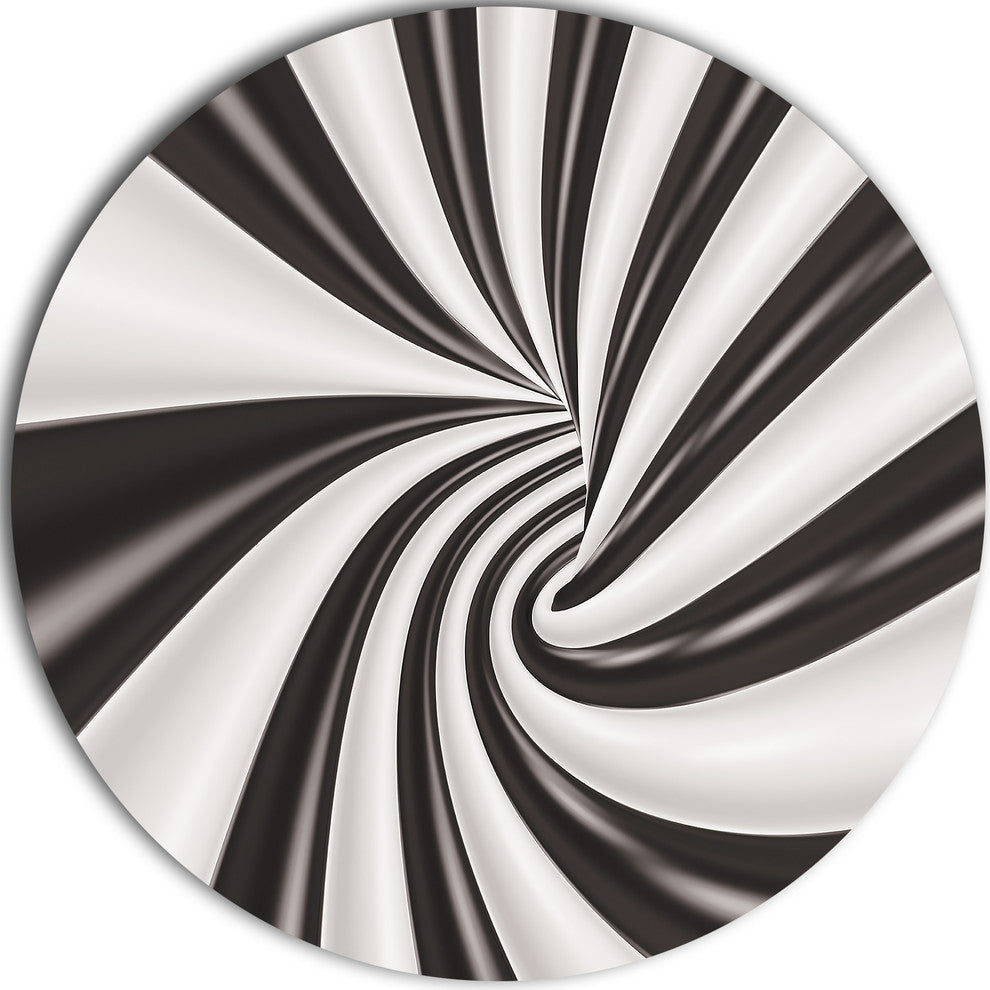 Fractal 3D Black N White Tunnel, Abstract Art Disc Metal Artwork, 11"