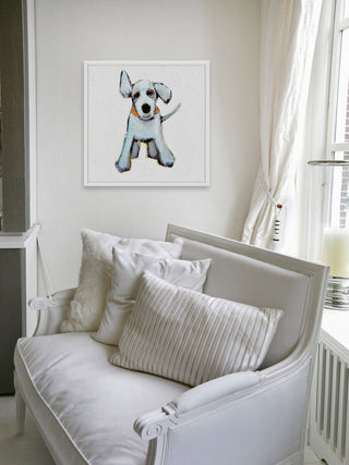 "Small White Pup" Framed Painting Print, 18"x18"