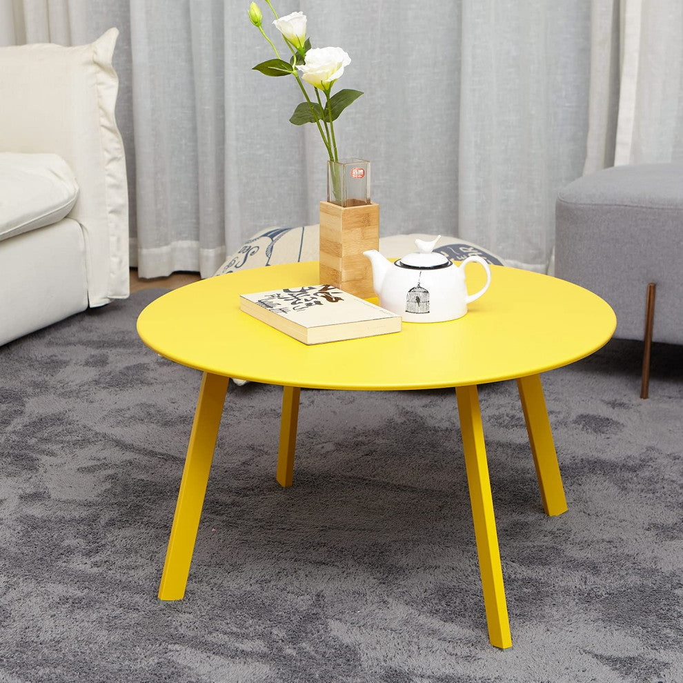 Yellow,Round Steel Patio Coffee Table