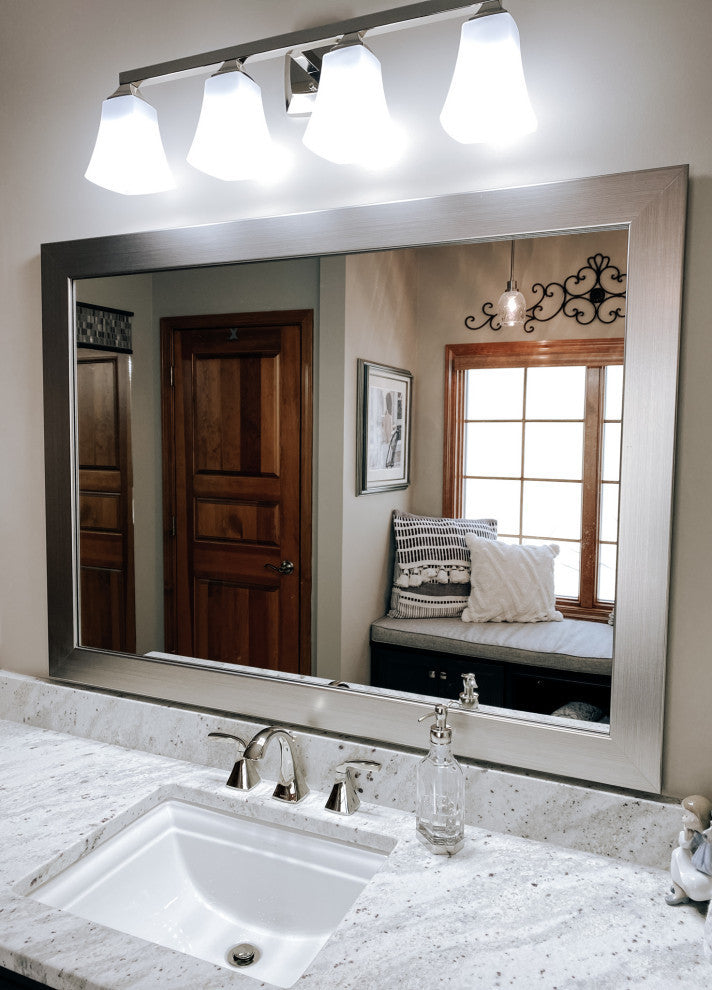 Pendleton Framed Wall Mirror, Nickel, 28" X 54"