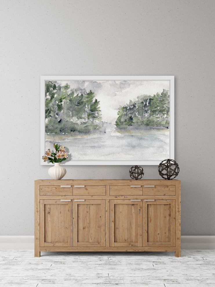 Marmont Hill, "Rainy Lake Landscape" by Thimble Sparrow Framed Painting, 24x16