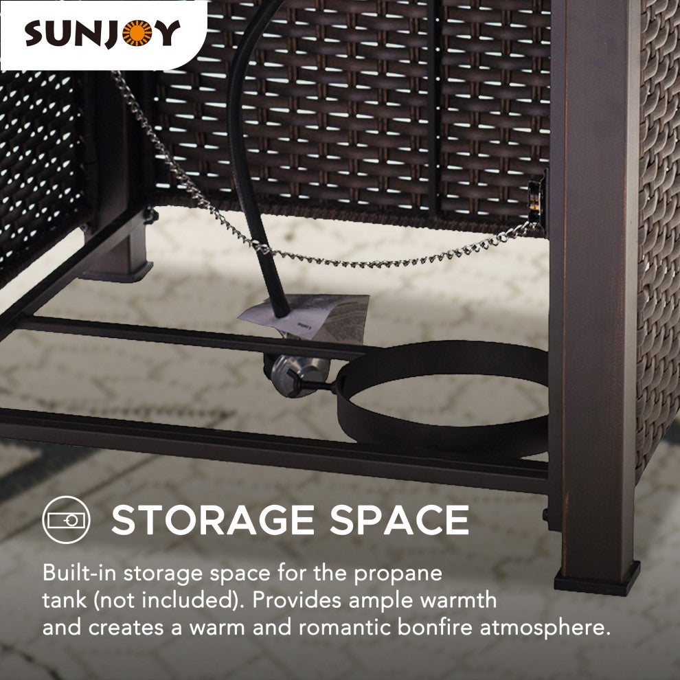 Sunjoy 38" Outdoor Patio Brown Square All-Weather Wicker Fire Pit Table