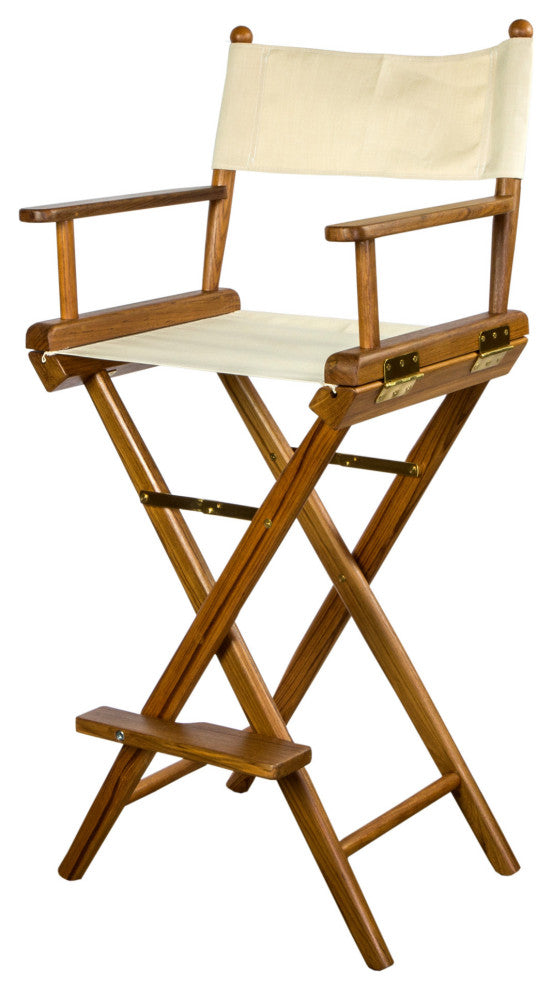 23" Ivory and Brown Solid Wood Indoor Outdoor Director Chair