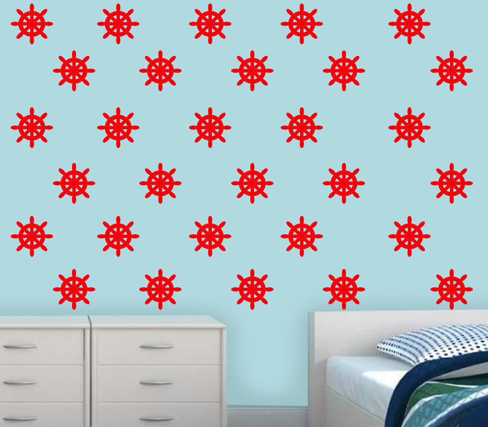 Sailor Ship Wheel Wall Sticker, Nautical Wheel Wall Decals 30 Pack VWAQ, Red