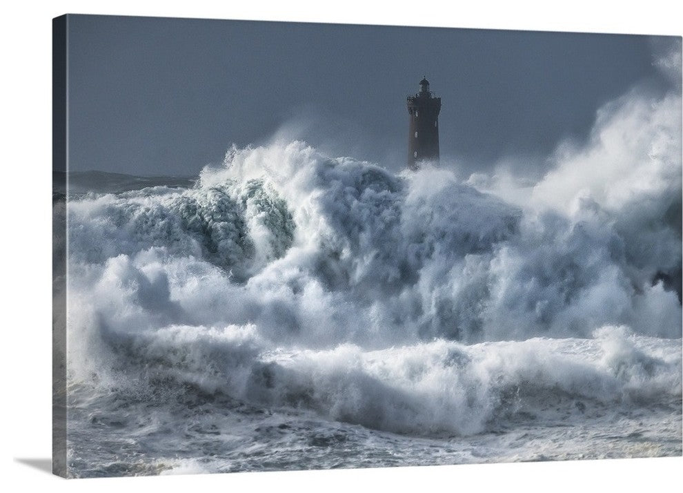 "Bretagne Ocean Waves over the Lighthouse" Wrapped Canvas Art Print, 36"x24"x...