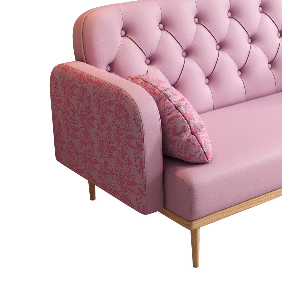 Elegant Tulip Pattern Loveseat with PU Upholstery and Wood Legs