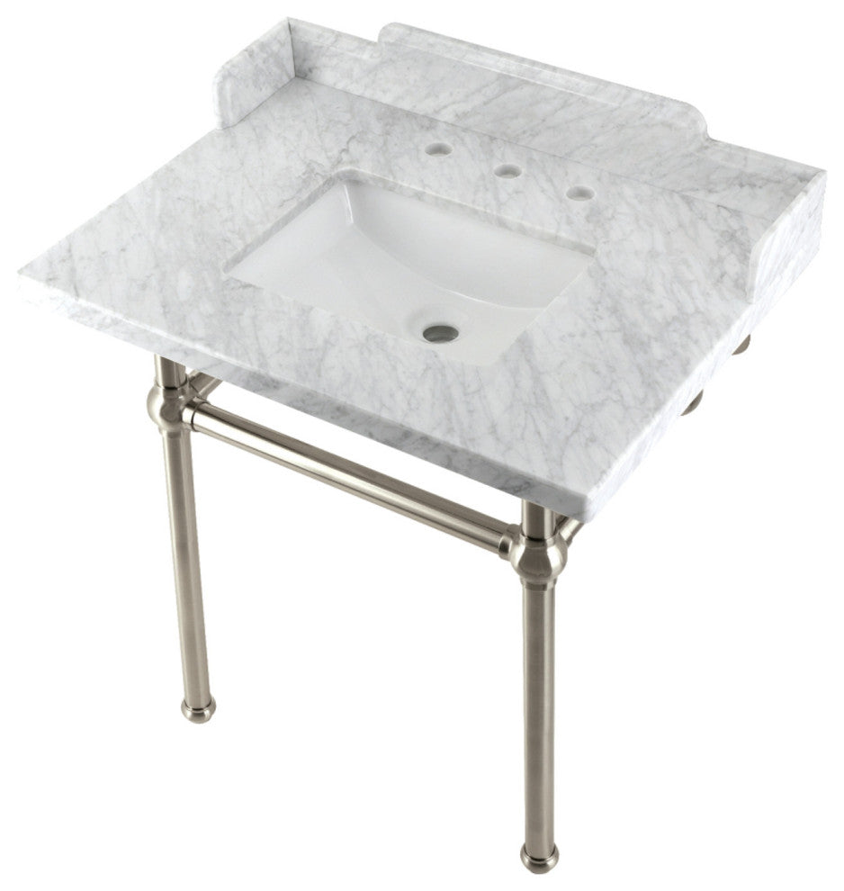 Kingston Brass LMS3030MBSQ8 30" Carrara Marble Console Sink, Legs