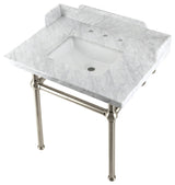 Kingston Brass LMS3030MBSQ8 30" Carrara Marble Console Sink, Legs