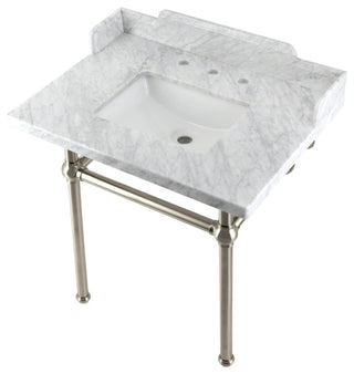 Kingston Brass LMS3030MBSQ8 30" Carrara Marble Console Sink, Legs