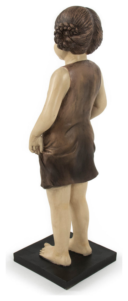 Resin Girl Statue, Beige, Distressed Browns, Black