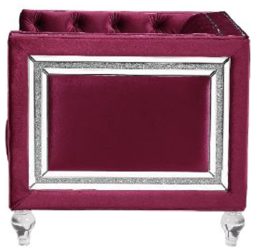Benzara BM269193 Chair With Shelter Arms and Mirrored Trim Accent, Dark Red
