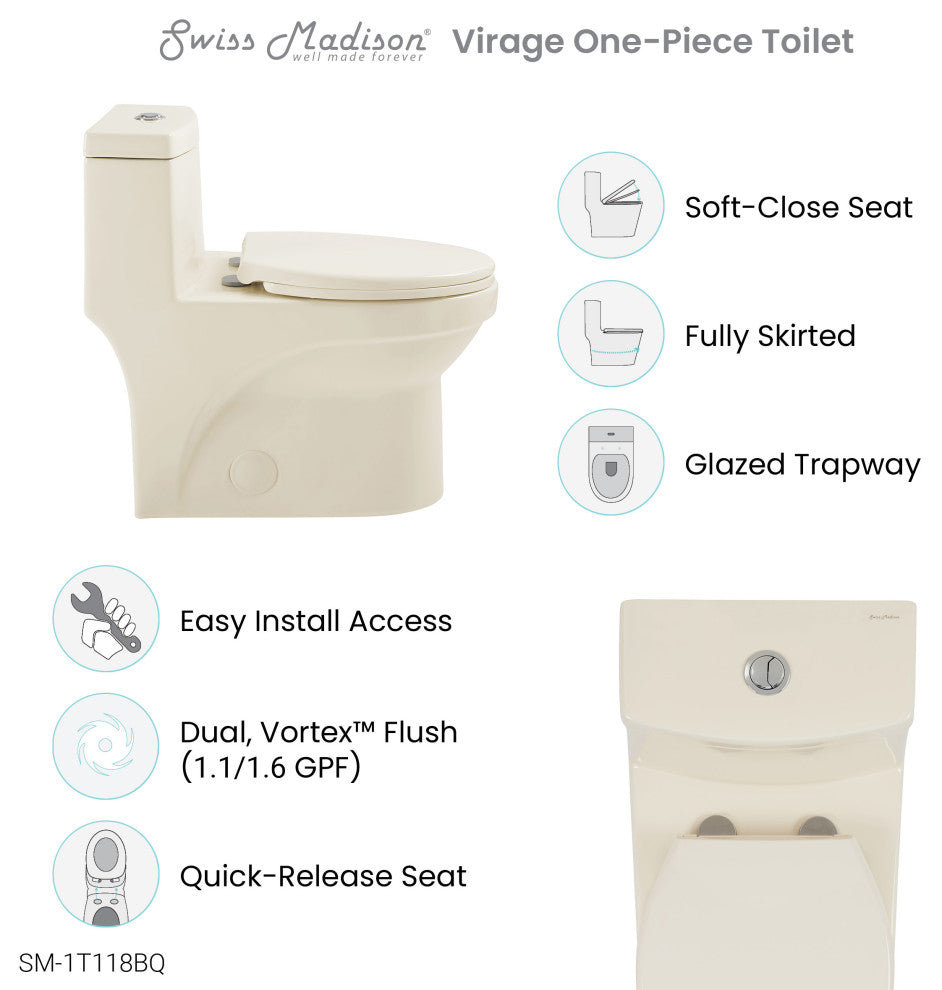 Virage One Piece Elongated Dual Flush Toilet 0.8/1.28 gpf, Bisque