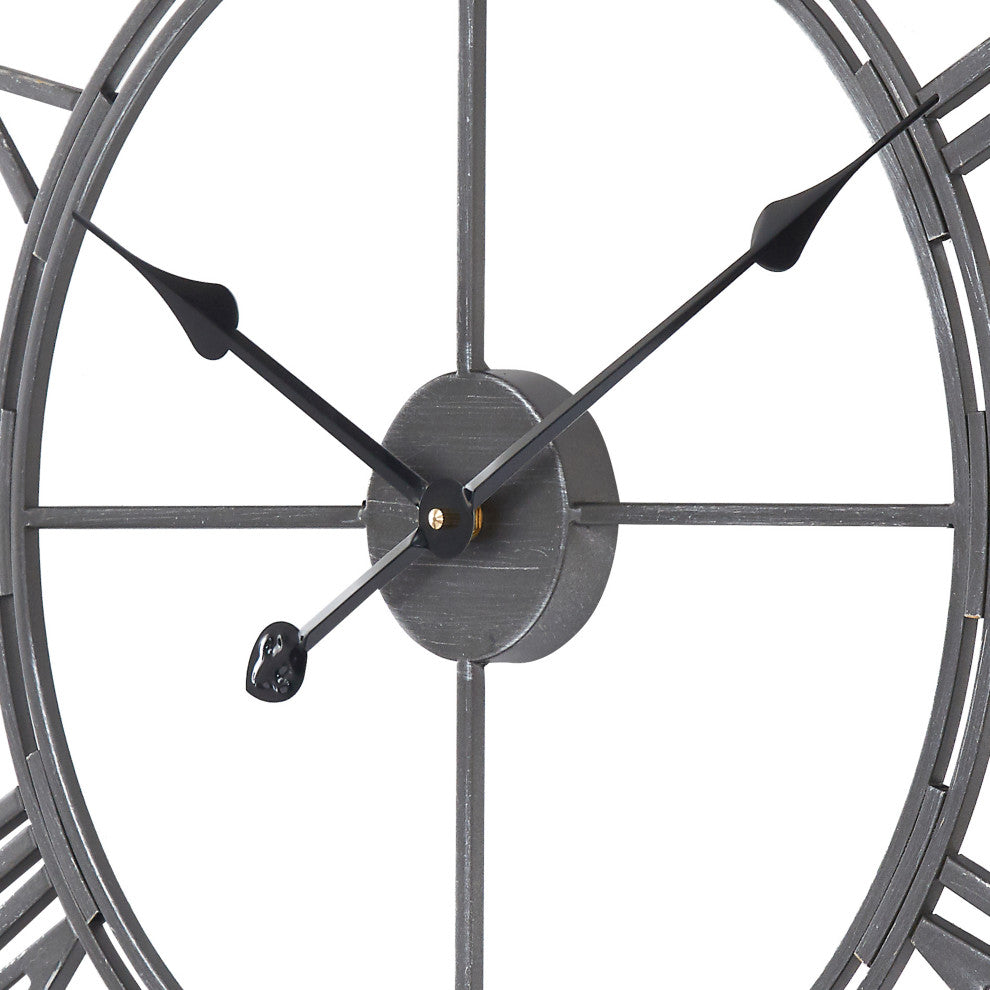 UTOPIA ALLEY Oversized Roman Round Wall Clock, 27" Diameter, Gray
