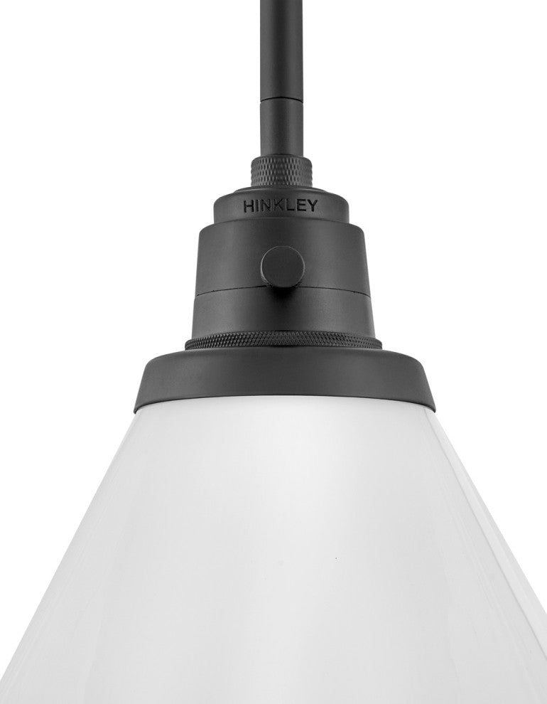 Hinkley Arti 14.5" Medium Pendant Light, Black + Cased Opal Glass