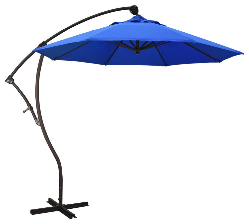 9'' Bronze Cantilever Crank Lift 360-Rotation Aluminum Umbrella, Sunbrella, Pacific Blue