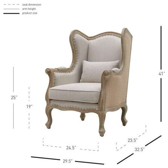 Guinevere Wingback Chair, Light Sand and Burlap