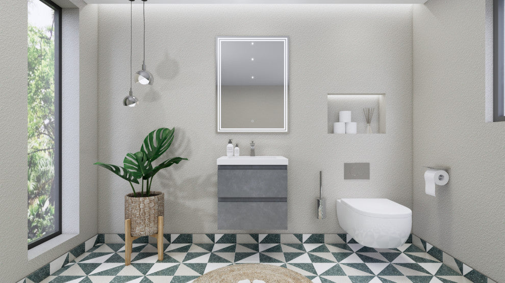 Belli 24" Wall Mounted Single Bathroom Vanity Set, Cement Gray, Glossy White Top
